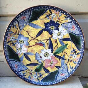Vintage Japanese Royal Maruishi Tajimi Kutani Bluebird/Flowers Charger Platter